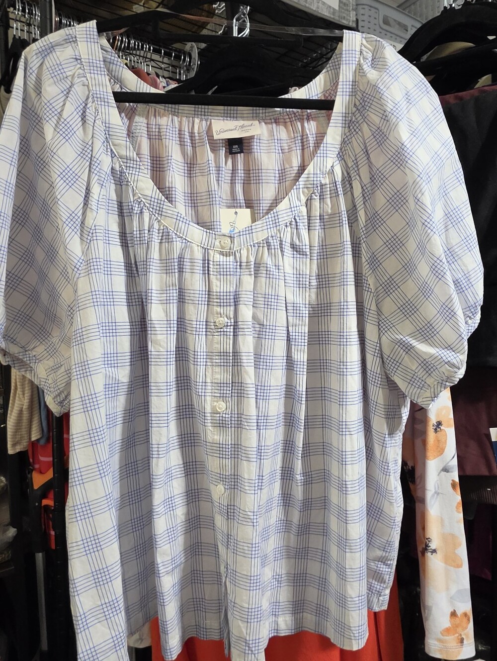 Universal Thread White and Light Blue Plaid Button-Front Blouse